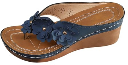 CEWIFO Sandali Pantofole Sandali Donna Sandali Ciabatte Donna con Tacco a Cuneo e Stile Pesce per Estivo Casual (Blue, 40)