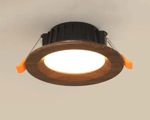 Downlight LED Downlight empotrable de grano de madera nórdica para salón, entrada, pasillo, pasillo, lámpara de agujero de techo, lámpara interior empotrada de madera natural (3000 K Warm light,7 W