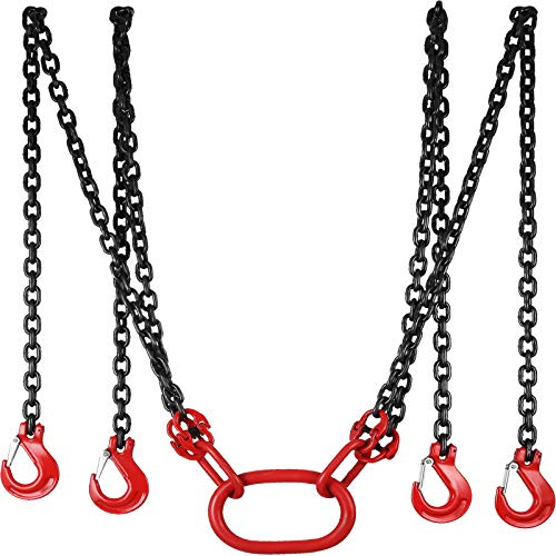 Happybuy 10FT Chain Sling 5/16 Inch X 10 FT Engine Lift Chain G80 Alloy Steel Engine Chain Hoist Lifts 3 Ton with 4 Leg Grab Hooks Used in Mining, Machinery, Ports, Building