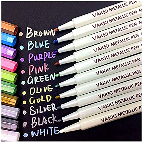Vakki Metallic Marker Pens, 10 Farben metallic stifte für Fotoalbum zum Selbstgestalten, Gästebuch Hochzeit, Scrapbook Zubehör, Keramik, Weihnachten Halloween Deko Stifte