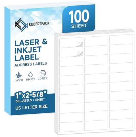 KKBESTPACK Lot de 30 étiquettes d'adresse pour imprimante jet d'encre et laser 1 x 2-5/8