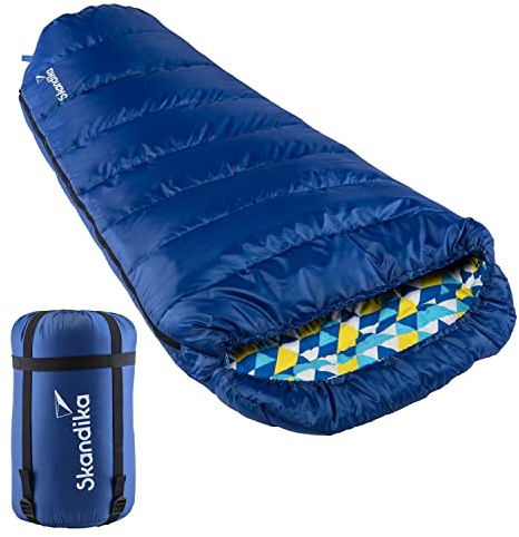 Skandika Schlafsack Vegas Flanell | XXL Mumienschlafsack mit Flanell Baumwoll oder Polycotton Innenfutter für Erwachsene, koppelbar, 3 Jahreszeiten, bis -12° bis -15°C, 220 x 110 cm | Outdoor Camping