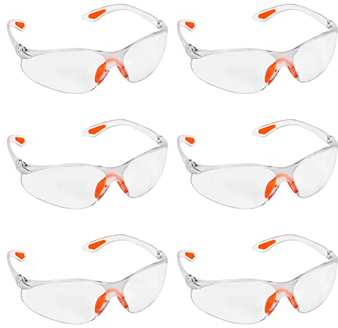 Kurtzy 6 Pack of Wrap Around Safety Glasses with Clear Lenses and Rubber Nose and Ear Grips for a Safe Fit - Personal Protective Equipment with Scratch Resistant Eyewear Lenses - PPE Safety Goggles