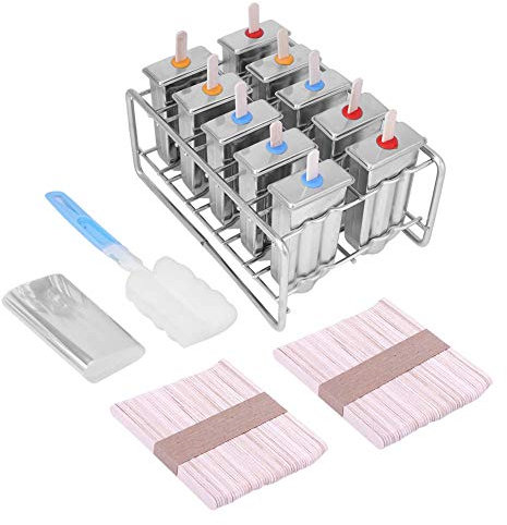 Molde de Paleta de Helado, Molde de Paleta de Acero Inoxidable, Molde para Lollies, Moldes para Popsicles, 10 Moldes con 100 Palitos de Madera