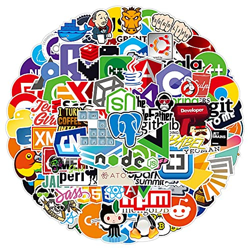 Programmiersprache Aufkleber für Laptop(100 PCS),Geschenk für Kinder Teens Erwachsene Jungen,IT-Logo, Linux, C ++,Python,Swift, für Geeks,Ingenieure,Hacker,Geeks,Coder Wasserdichte Aufkleber