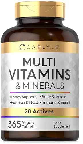 Multivitaminas y Minerales | 365 Comprimidos Veganos | con 28 Ingredientes Esenciales para Hombre y Mujer | Carlyle