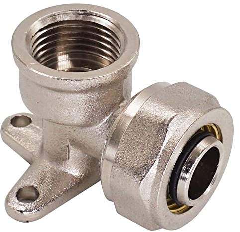 SKIR'CO (1 pieza) Codo de tubo de compresión de 20 mm x 1/2 con placa de pared, accesorio de compresión de latón niquelado, rosca hembra