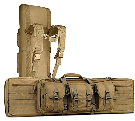 EBSBAG Gewehrkoffer Tactical Double Gun Bag Rucksack Soft Padded Tactical Carbine Rifle Bag Pistole Airsoft Sniper Shotgun Long Gun Bag for Storage Transport,Gelb,93cm