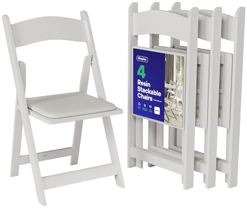 SIMPLEX 4 White Folding Chairs – Resin Stackable Foldable Chairs with Padded Seats – Comfortable White Folding Chairs for Indoor/Outdoor Events – Lightweight Resin Chairs (4 Pack)