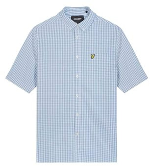 Lyle & Scott Men's Short Sleeved Slim Fit Gingham Shirt, Blue, L