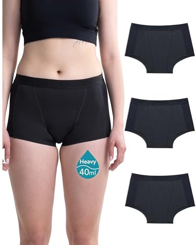 Neione Periodenunterschwäsche Starke Blutung Fasst 5 Tampons Unterhosen Damen Baumwolle Boxershort Hohe Taille Perioden Unterwäsche 3er Pack Schwarz L