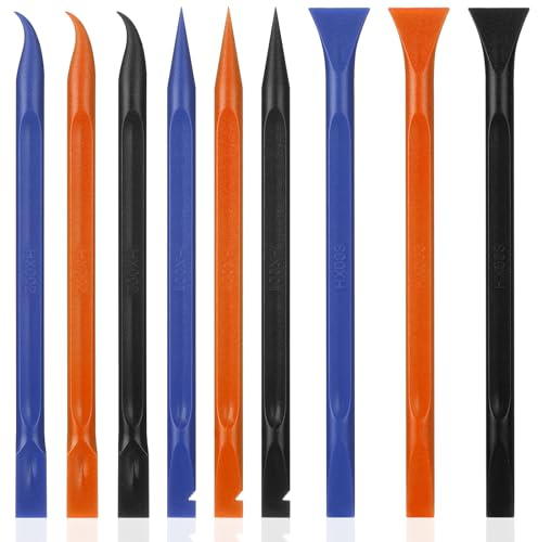 Jeffdad 9 raschietti in plastica, multiuso, in fibra di carbonio, antigraffio, per la pulizia di spazi ristretti, cucina, fessure, cibo, vernice (nero, arancione, blu)