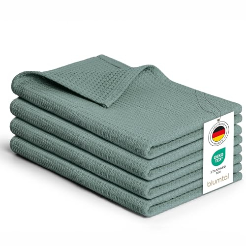 Blumtal® Geschirrtücher 50x70 cm im 4er Set - Geschirrtücher Baumwolle 100% - Küchentücher bei 60 °C waschbar - Waffeltuch - Spül- & Geschirrtücher - Putzlappen Baumwolle - Geschirrhandtuch in grün