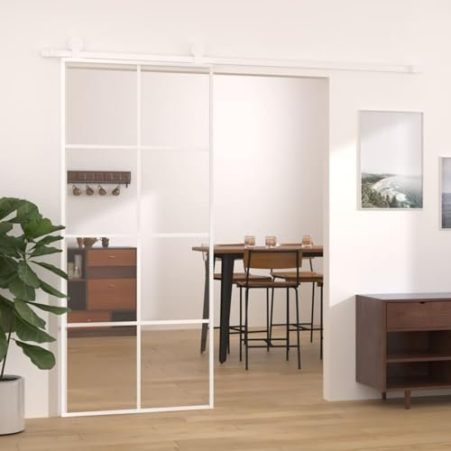 Homgoday Puerta corredera ESG Vidrio y Aluminio 90x205 cm Blanco Puerta Corredera Puerta Corredera de Cristal Puerta Corrediza Moderna para Sala de Estar Transparente