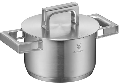 WMF Ultimate Cool Pentola piccola 16 cm, coperchio in acciaio inox, pentola per carne a induzione, 1,9 l, acciaio inox Cromargan opaco, manici che riducono il calore, pentola a induzione con scala