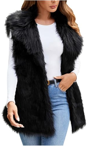 Flodxo Gilets pour femmes grande taille en fausse fourrure gilet moelleux en fausse fourrure gilet élégant sans manches en fourrure léger décontracté gilet thermique manteaux revers veste manteau