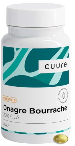 Onagre Bourrache - CUURE - Acide Gamma-Linoléique 410 mg - Peau - 20% GLA par capsule - 30 gélules - 30 jours - 1 à 2 Capsule/Jour - Vegan - Fabriqué en France