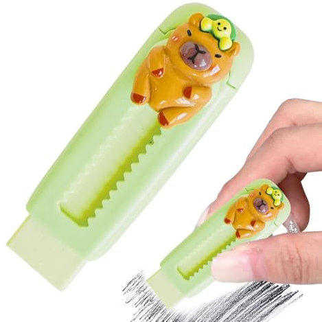 Gomme rétractable, design coulissant mignon de Capybara Push-Pull, gomme artistique douce et amusante, 2,5 x 8,5 x 3 cm, idéale pour le dessin, la peinture et l'écriture, parfaite pour les étudiants
