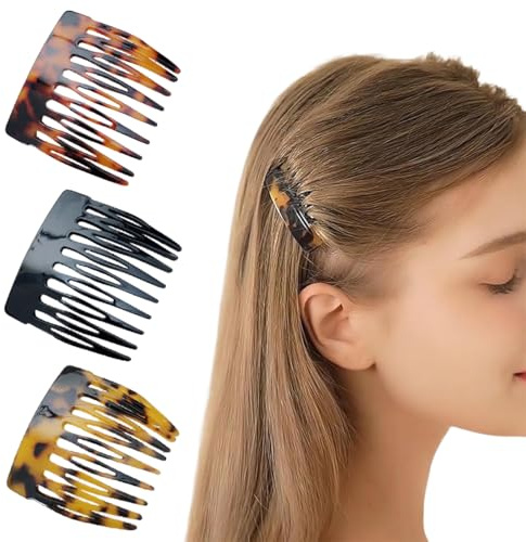 JEYORZY 3 Pièces Peigne Cheveux Chignon, Peignes à Cheveux Décoratifs, Peignes Latéraux Francais, Peigne à Cheveux Décoratifs en Plastique, Barettes Cheveux Femme Chic, pour Filles aux Cheveux Épais