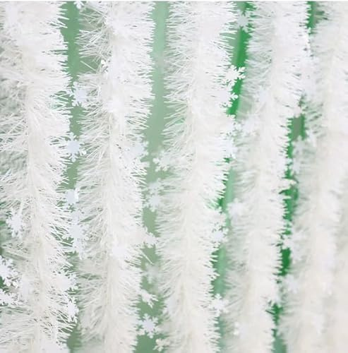 TenaLucy 5 Piezas 2M Guirnalda de Navidad, Guirnalda Navidad Blanco con Copos Nieve Blancos, Oropel Christmas Garland para Decoración de Ventana, Pared y Adornos Navideños