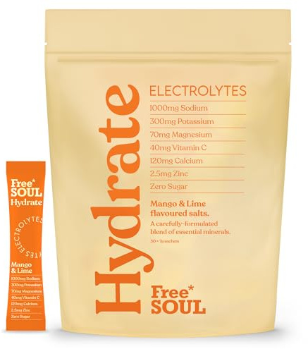 Free Soul Hydrate | Electrolyte Hydration Sachets | Zero Sugar | 30 Sachets | Advanced Electrolyte Powder with Sodium, Magnesium, Vitamin C | Mango & Lime Flavour