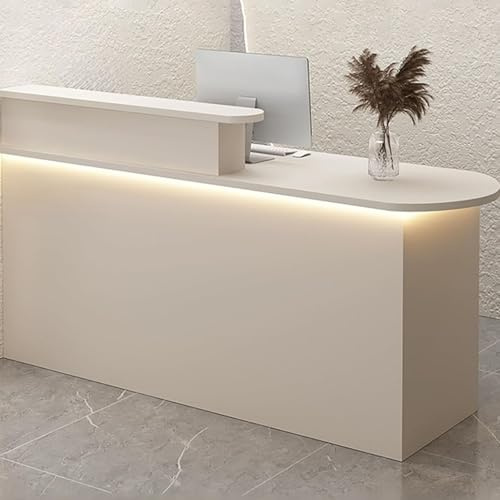 Banco Reception, Bancone Reception, Bancone con Luce LED, Banconi for La Vendita Al Dettaglio con Cassetto e Mobile(Beige A,140x55x100cm)