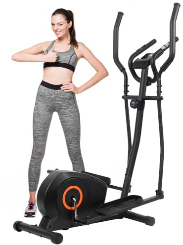 Panana Elliptical Cross Trainer for Home Use, Ultra-Quiet Magnetic Resistance System, Fitness Elliptical Machine with Dual Handlebars, Heart Rate Monitor & Transport Wheels