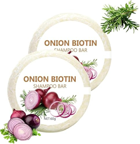 2 Pièces Onion Biotin Shampoo Bar, 120g Oignon Romarins Shampooing Savon, Naturel Oignon Biotine Shampooings Savon Pour Pousse Cheveux, Répare Instantanément, Protège & Nourrit la Fibre
