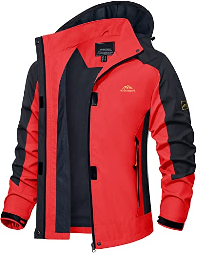 TACVASEN Damen Wasserdicht Übergangsjacke Herbst Jacket Wanderjacke Leicht Funktionsjacke Regenjacke Atmungsaktiv Winddichte Camping Angeljacke, Rot