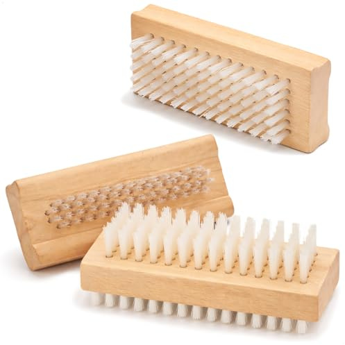 com-four® 3X Spazzola per Le Mani - Spazzola per Unghie in Legno - Spazzola per Il Lavaggio delle Mani a Doppia Faccia - Spazzola per la Pulizia di Mani e Unghie