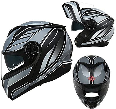 Integralhelm Sporthelm mit Doppelvisier Motorradhelm Klapphelme Rollerhelm Fullface Adult für Damen Herren Sturzhelm ECE Genehmigt Motorrad Roller Helm,Weiß,XXL 61~62cm