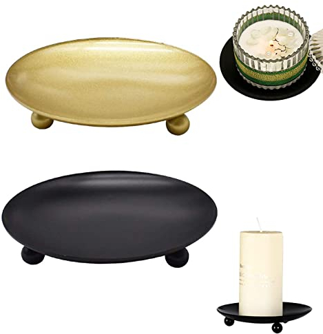 2 Pezzi Piatto Portacandele Portacandele a Colonna Retrò Nero e Oro,Porta Candele,Candelabro,Vassoi per Candele,Piatto di Candele,per Coni di Incenso,Spa,Preghiera,Casa, Feste, Matrimoni