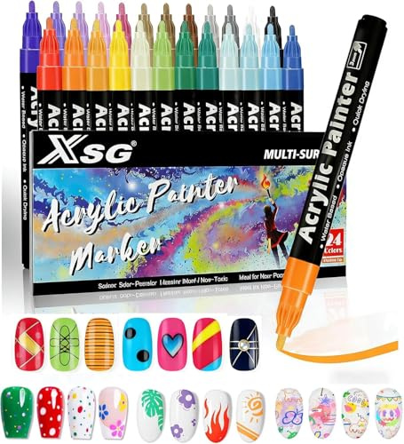 Nail Art Pens Set of 24 Colors - Professional Nail Art Markers with Bullet Tip for Drawing, Dotting, Lining & Nail Polish Set Acrylic Nail Designs DIY Manicure Kit for Home Salon, Christmas Gifts
