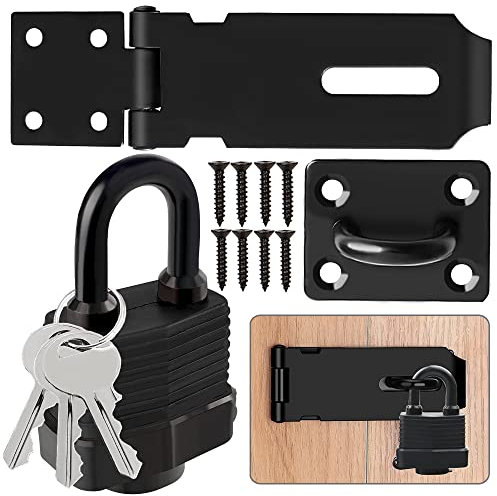 Stainless Steel Padlock Hasp with Screws, 4 Inch Heavy Duty Padlock Hasp and Waterproof Door Lock, Shed Lock Latch Staple for Bedroom Bathroom Cabinet Pet Cage