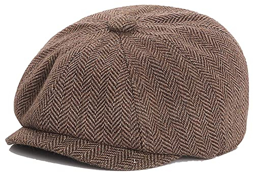CaySep Kids Classic Herringbone Tweed Wool Blend Newsboy Ivy Hat (as8, Age, 4_Years, 9_Years, Coffee, 54cm/Fit for 4-9 Years Old)