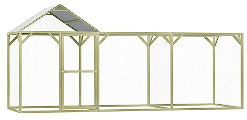 FENLAX Hühnerkäfig aus Verzinkter Stahlrahmen 450x150x200 cm Grün und Silbern Hühnergehege Außen Hühnerfreilaufgehege Voliere Hühner Geflügelställe & Geflügelkäfige Voliere Kleintierstall