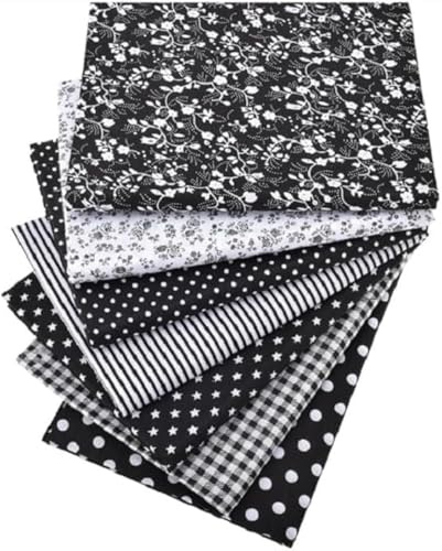 CraftsFabrics 100 % bomull 7 st 25 cm x 25 cm flerfärgad tryckt blommig design tygskrapor för gör-det-själv sömnad quiltning hantverk lapptäcke (svart)