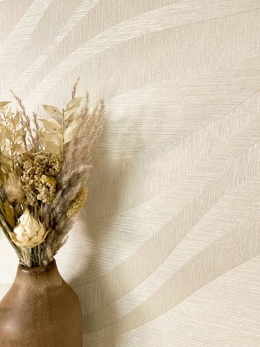 NEWROOM Tapete Beige Vliestapete Wellen - Glanztapete Glamour Champagner Metallic Linien Struktur Mustertapete Modern Streifentapete Geschwungene Linien inkl. Tapezier-Ratgeber