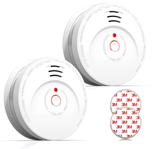 Andyssey Détecteur de Fumée Pile remplaçable, GS506 Alarme Incendie Durée de Vie 10 Ans, Capteur Optique, Conforme à la Norme européenne EN14604, Lot de 2