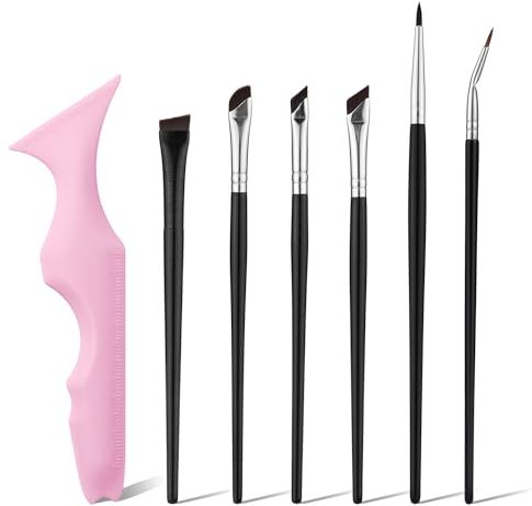 Eyeliner Schablonen mit 6stk Eyeliner-Pinsel, Silikon Cat Eyeliner Schablone Schnelles Augen-Make-up-Werkzeug für Eyeliner, Wimpern, Augenbrauen, Lippenlinie, Gesichtskontur(Rosa)