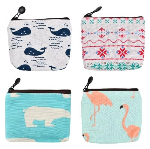 Rapidbok 4Pcs Mini Porte Monnaie en Toile, Porte Monnaie Enfant, Porte-Monnaie Mignon, Mini Porte Monnaie Femme, Dessin animé Petit Porte-Monnaie pour Rouge à Lèvres, Pièces,Carte de Crédit, Clés