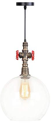 SSRURYWZ Lampada a vapore vintage a sospensione a soffitto con sfera di vetro vintage da 20 cm/25 cm, lampada a vapore in metallo, tubo dell'acqua, setaccio retrò