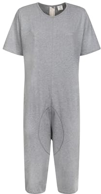 Confezioni Emy Pyjama Complet Femme Homme - Pyjama Médicalisé pour Personnes Âgées avec Fermeture Éclair Arrière, Estivale, Manches Courtes, en Coton 100% Italie Frais, gris, M
