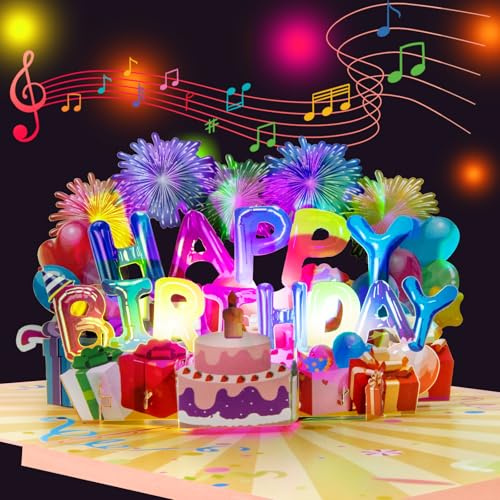 Magic Ants Musikaliskt 3D popup-födelsedagskort med ljus – 3D-kort med en ren melodi Happy Birthday – unikt gratulationskort med kuvert för män, kvinnor, barn, familj