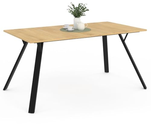 IDMarket - Table à Manger Rectangle YSEULT 8 Personnes Bois et Noir Design Industriel 160 cm