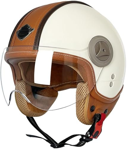 VVPEC Casque Jet Moto Vintage avec Visière Casque Mobylette Homologué ECEDOT Rétro Demi Casque Moto Vélo Scooter Chopper pour Adultes Homme Et Femme(9,M=57-58CM)