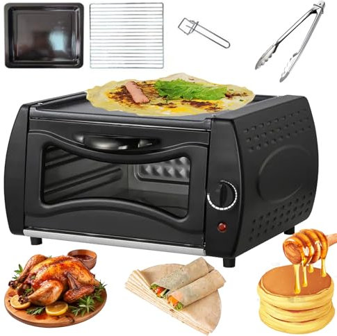 MJMLUCK Forno Tandoor 2 in 1, Macchina elettrica per roti con Controllo della Temperatura/Vetro visivo/Porta con Piastra Superiore Calda, teglia/griglia di Cottura/Maniglia per teglia, Forno per piz