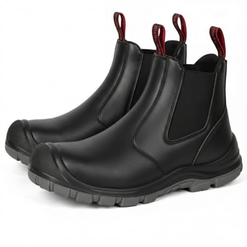 ANGRYRAM Safety Boots for Men Steel Toe Cap Boots Slip on Steel Toe Cap Trainers Waterproof Safety Trainers Slip Resistant Construction Chelsea Shoes Comfortable