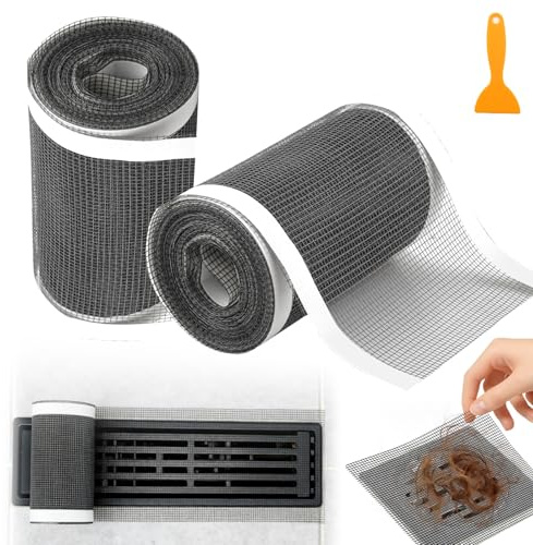 TXXATX hårsil duschränna 10 cm x 10 m avloppssil dusch hår 2 band hårsil badkar med plastspatel hårfångare dusch av glasfiber avlopp hårfångare engångs för duschar kök balkong