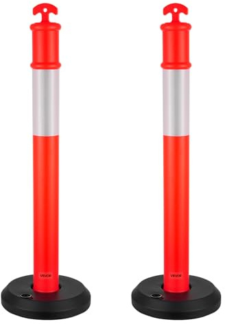 VEVOR Pali Delimitatori di Traffico, 2 Pezzi, Paletti di Sicurezza Stradale da 1140 mm con Base Riempibile e Strisce Riflettenti, Pali Delimitatori Resistenti per Cantieri Edili, Parcheggi, Rosso